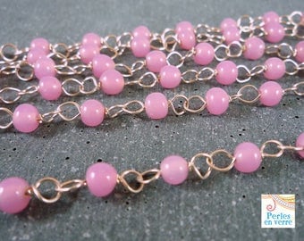 1 m 20 beautiful silver metal chain and old (CH18) pink 4mm glass beads