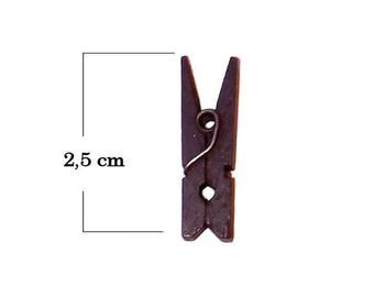 Mini clothespin to chocolate brown color 2.5 cm set of 6 wooden