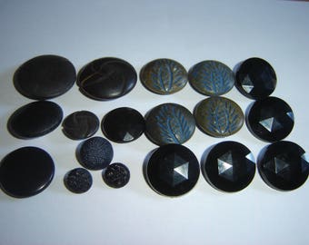 VINTAGE 18 BUTTONS OLD BLACK BROWN