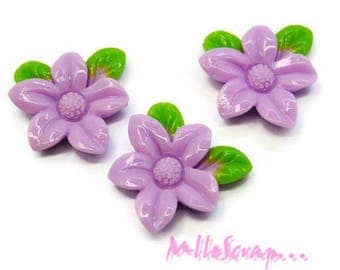 Set of 3 purple resin flowers scrapbooking cardmaking decoration *.