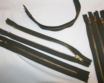 Zipper metal Green Khaki non detachable 20 cm
