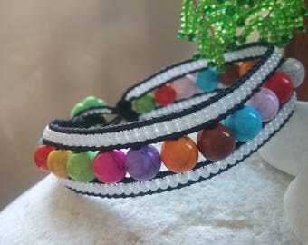 Bracelet beads multricolore and white seed beads
