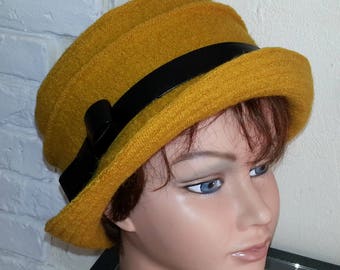 Trendy "mustard" boiled wool hat.