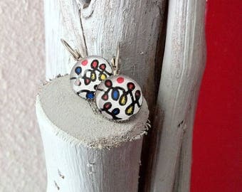 Earrings sleepers-inspired glass cabochon Alexander Calder