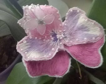 Barrette Orchid embroidery and a butterfly: to order