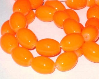 Set of 6 large neon Orange 14x10mm oval glass beads