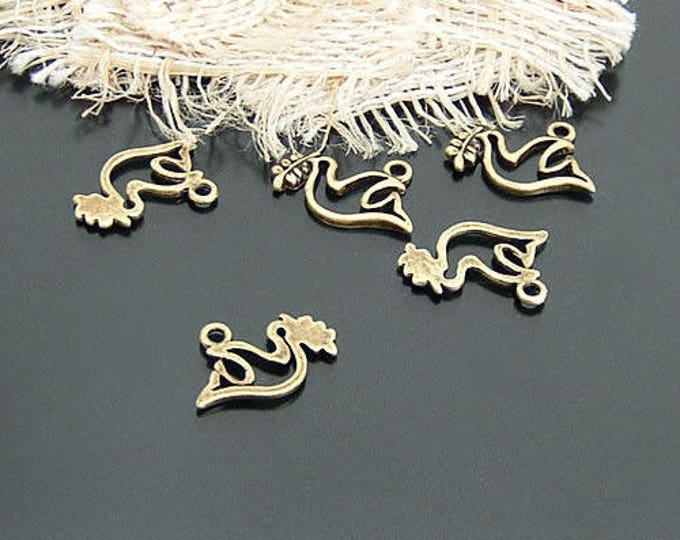 10 charms bird / Dove of peace bronze metal