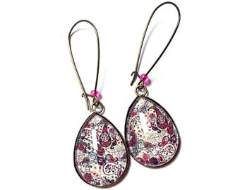 Earrings dangle cabochon * prune mandala *.