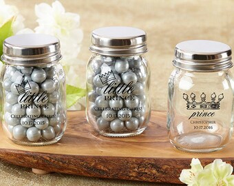 48 Personalized Mason Jars - Little Prince Favors - Mini Mason Jars - Baby Shower - Birthday Favor - Prince Party Favors - Royal Crown Favor
