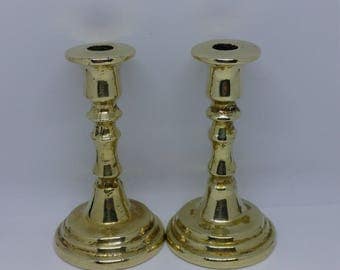 Vintage, solid, brass, ornamental candlesticks/holders. Set of 2. Rustic, home decor pair.