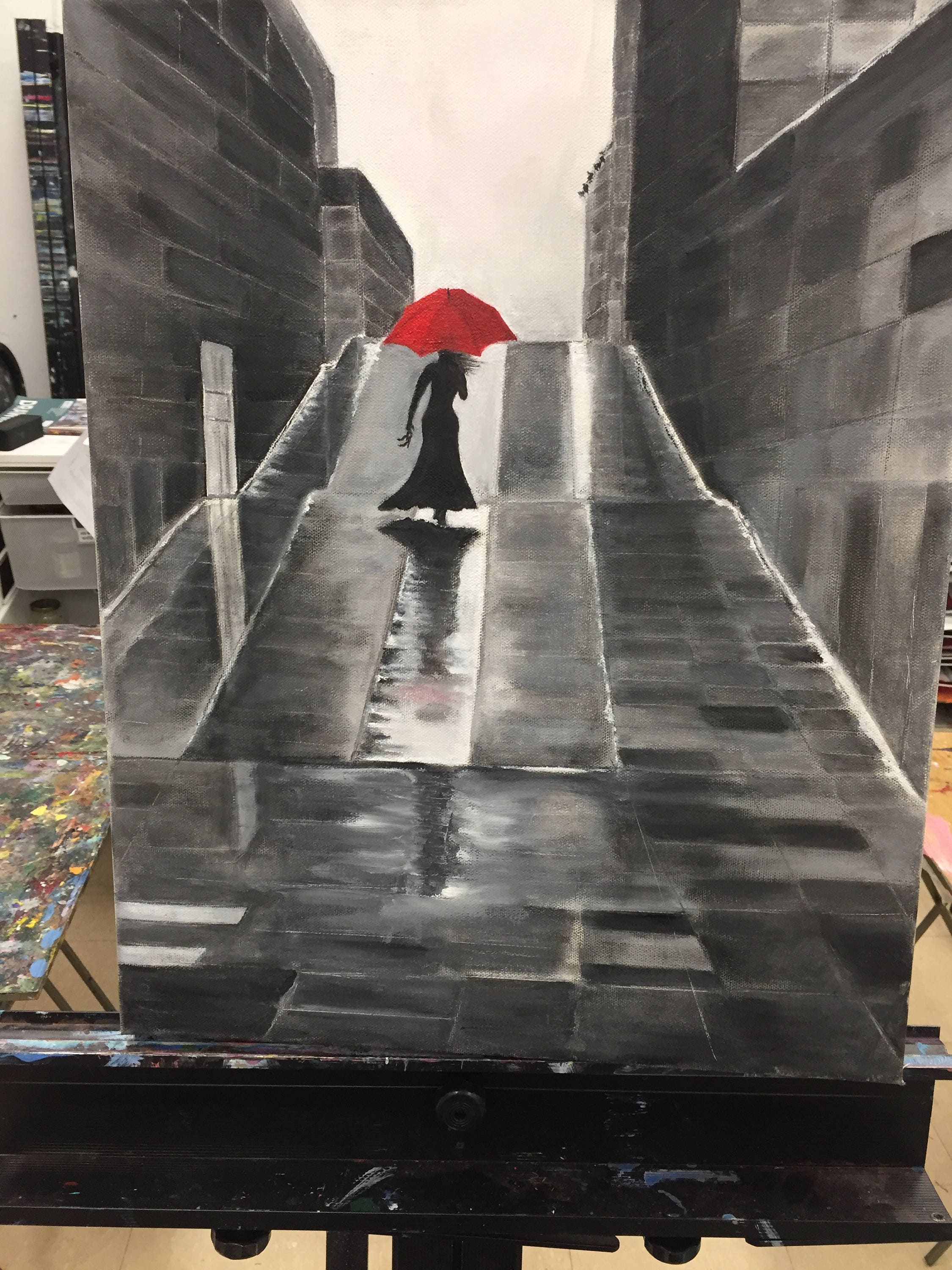 Woman with Red Umbrella Oil Painting 20x16