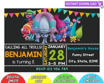 SALE 80% OFF: Trolls Invitation, Trolls Instant Download Invitation, Trolls Invitations, Trolls Birthday Invitation, Trolls Party, Trolls