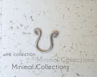 FAKE SEPTUM silver 925, hammered round ring, no piercing needed. sterling silver.