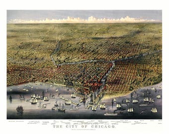 Chicago Lake Front Panoramic Map - Birdseye View - Download - Print - Poster