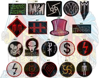Marilyn Manson Embroidered Patches Rock Hard Metal Music Album Top Hat Logo Antichrist Superstar Mechanical Animals Portrait American Family