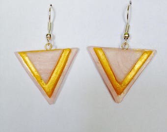 Earring dangle pink and gold geometry
