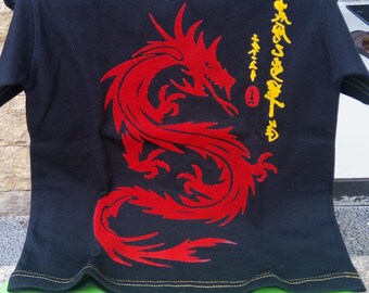 Red Dragon China Calligraphy Vintage Kid Black T Shirt Tumblr Tee