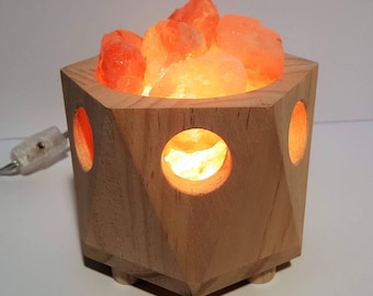 Himalayan Salt Lamp Natural Ionic Pink Rock Crystals NEW 5x5x5 Wood