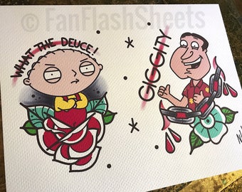 Family guy tv show tattoo flash sheet painting print