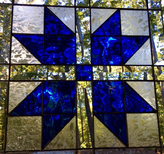 items similar to stained glass panel star quilt block pattern blue with