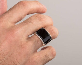Men 925 Sterling Silver Ring with AQEEQ Gemstones,Sterling Silver Men Ring, Men Silver Ring Handmade - Comes with Free GiftBox