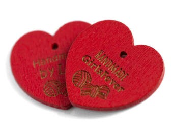 Red heart shaped wooden hang tags 100 pcs Custom labels Valentine favor