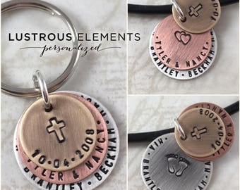Personalized Keychain or personalized necklace with anniversary date, parents & children's names, custom hand stamped, personalized jewelry