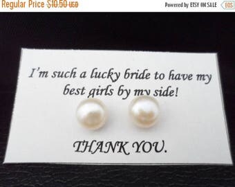 ON-SALE Pearl Bridesmaid Earrings, Bridesmaid Gifts, Bridal Party Gift, Genuine Pearl Earrings, Earrings Stud, Birthday Gift, 8mm