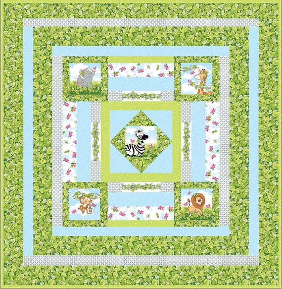 Baby Quilt with Jungle Animals Pattern and Fabric Panel Set