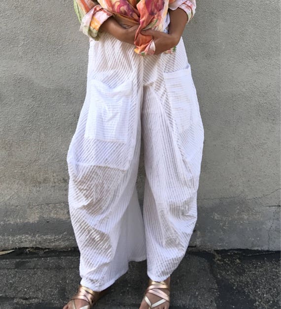 Cotton & Silk Shantung Pintuck Pant in White