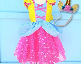 UNICORN dress, girls UNICORN costume, Unicorn princess dress, toddler girls costume, Halloween costume, sparkle princess dress