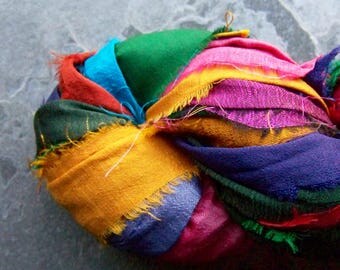 Recycled Sari Ribbon, Silk Sari Ribbon, Reclaimed, Recycled Silk Sari Ribbon, Multi Colored, Printed Ribbon, Prayer Flag, 4 Yards