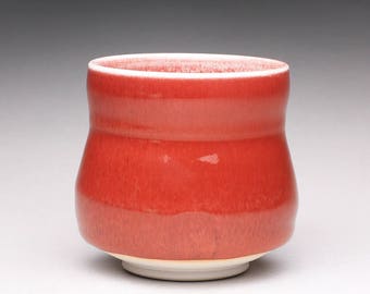 handmade porcelain cup, ceramic teacup, pottery yunomi with bright red and turquoise celadon glazes