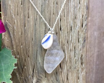 Clear Artifact Necklace with Light Blue Pottery