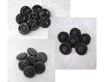 Carved Black Buttons, 19mm 3/4 inch - CHOOSE BasketWeave PL154, Paint Swirl PL677, Nestled Flower PL335 - Vintage NOS Black Sewing Buttons