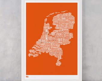 Netherlands Type Map Screen Print, Netherlands Type Map, Netherlands Font Map, Netherlands Wall Art, Netherlands Map Poster, Netherlands Art