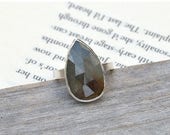 Summer Sale Rose Cut Sapphire Ring, Bi Colored Sapphire Ring, 6.75ct Raindrop Sapphire In Cambridge Blue And Raw Umber