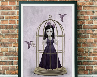Hummingbird Print - Girl & Hummingbirds - Lowbrow Art - Lowbrow - Wall Decor - Salvation