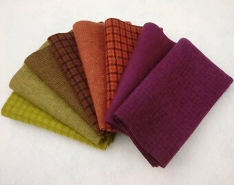 Hand Felted Wool, Autumn Colors, Eight 6.5" x 16" pieces for Rug Hooking, Applique and Crafts