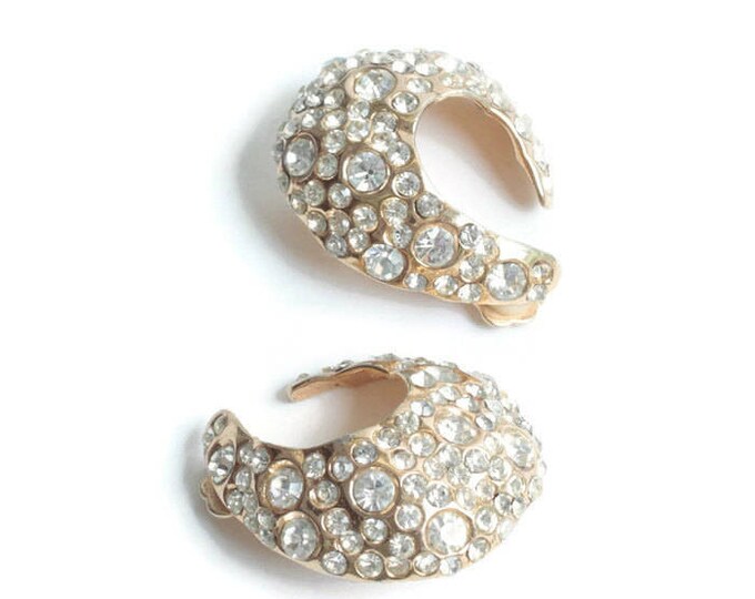 Rhinestone Diva Earrings Fancy Clear Crystal Wedding Prom Vintage