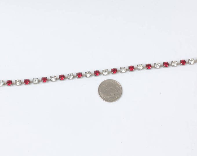 Red and Clear Crystal Rhinestone Bracelet Line or Tennis Vintage Bracelet