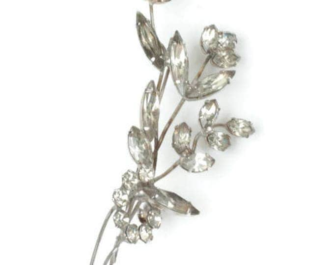 Long Rhinestone Floral Brooch Clear Rhinestone Chatons Navettes Marquise Stones Vintage