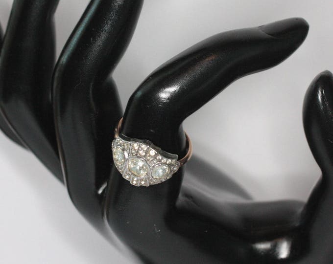 Art Deco Crystal Rhinestone Ring Gold Filled Sterling Uncas Signed