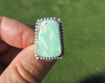 GREEN HORNS GALA - Western Sterling Silver Variscite Ring - Size 9 = Free Resizing