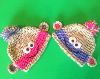 Baby Hat, Crochet Baby Hat, MONKEY Crochet Baby Girl Hat, Baby Girl Hat, Beanie Baby Hat, Baby Shower Gift