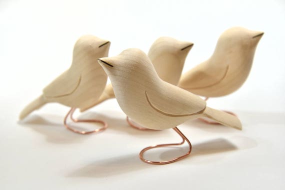 4 Unfinished Wood Bird Carvings Wooden Birds Summer Craft