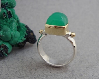 Chrysoprase Ring in 18k Gold and Sterling, Square Green Gemstone Ring
