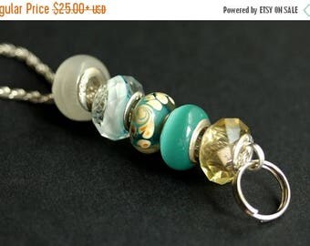 BACK to SCHOOL SALE Beach Sand Badge Lanyard. Id Lanyard. Ocean Surf Aqua Beaded Lanyard. Badge Holder. Badge Necklace Handmade. Lampwork Gl