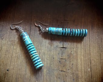 Vintage turquoise earrings heishi discs, Southwestern jewelry, Native American jewelry, turquoise jewelry, bohemian earrings, dangle earring