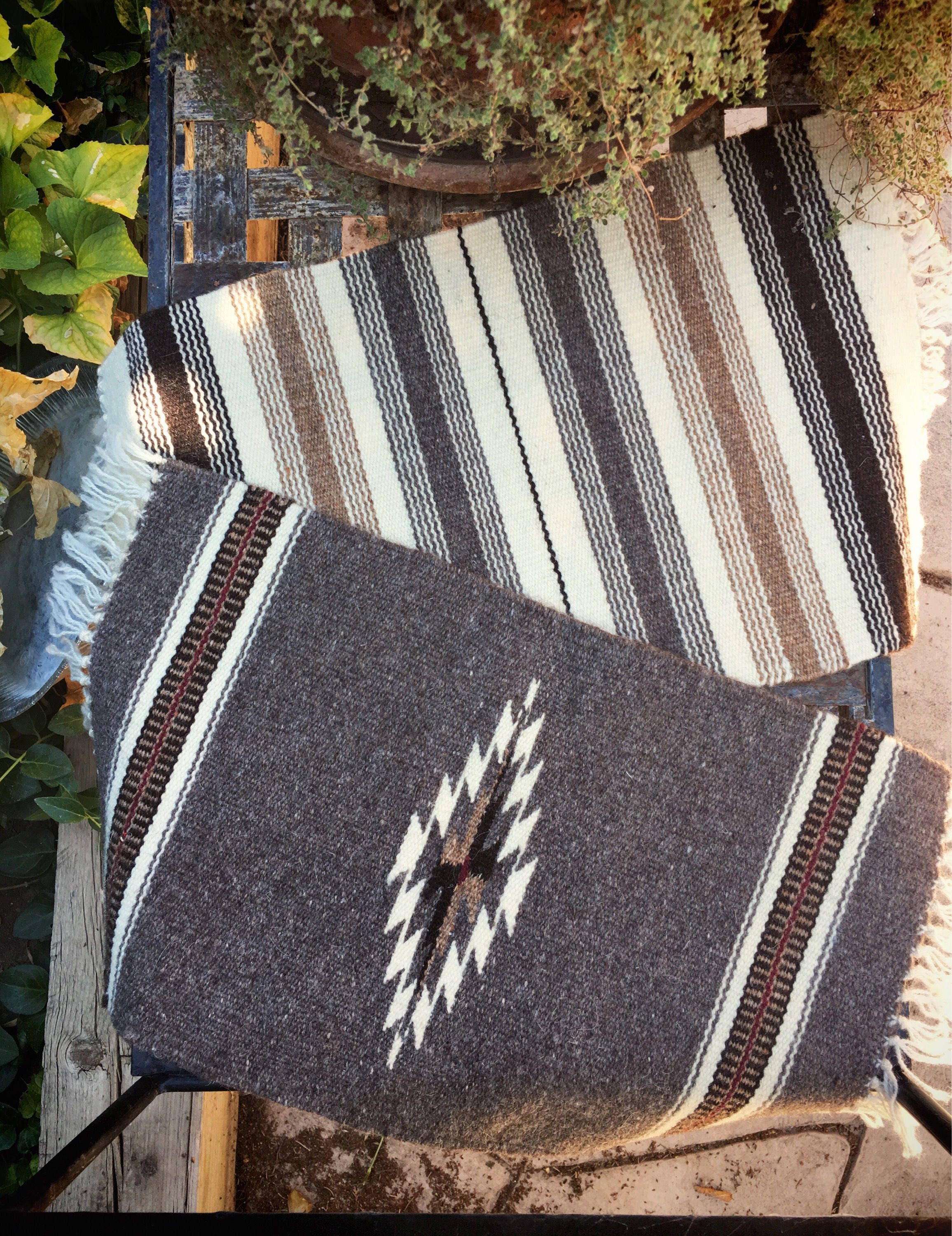 Vintage 11 x 18 handwoven wool place mat Southwestern decor Chimayo